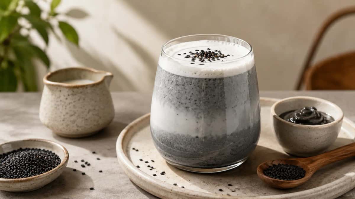 Heuk-im-ja Latte svart sesamlatte Seoul Korea