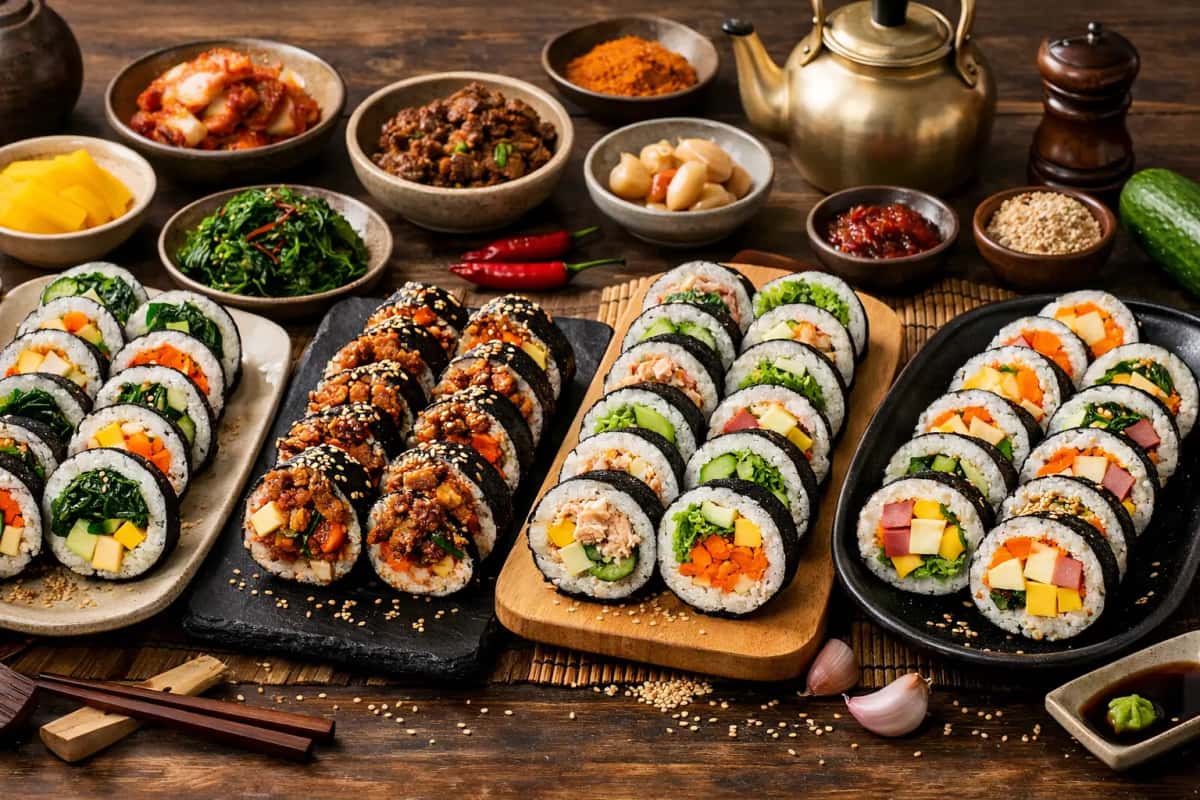 Traditionell koreansk kimbap sushirullar