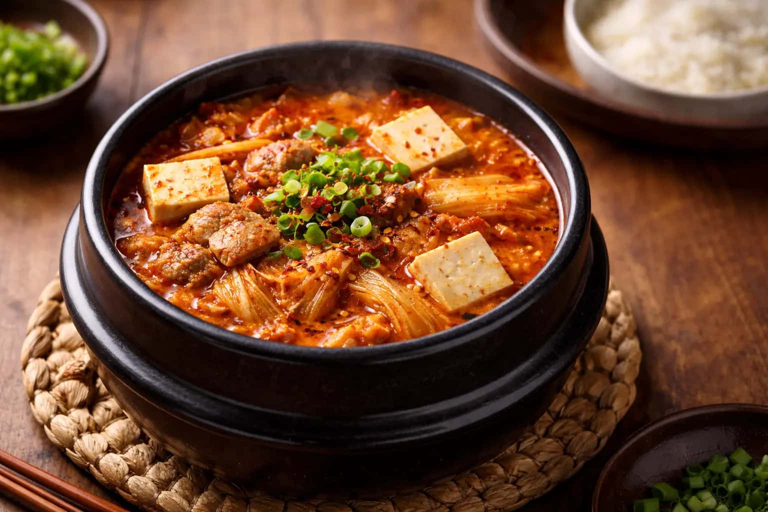 Traditionell koreansk kimchi jjigae
