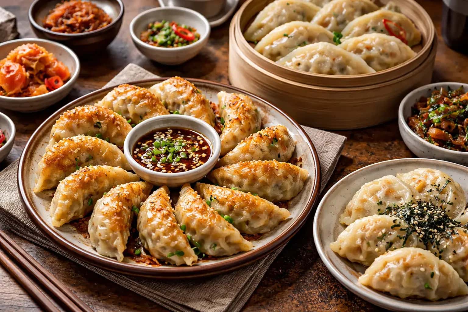 Klassiska koreanska mandu dumplings