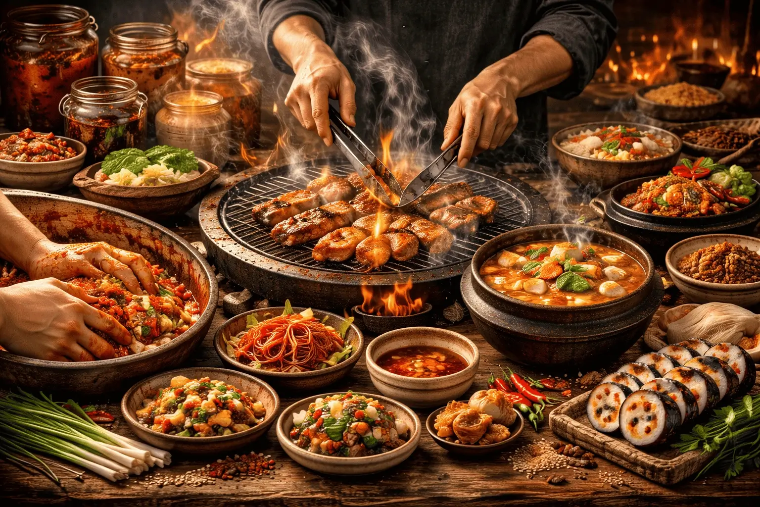 Koreansk restaurang med banchan och fermenterade rätter