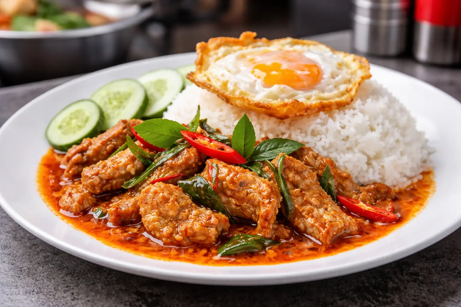 Äkta thailändsk Panang Curry med tjock kokosmjölkssås och kaffir limeblad
