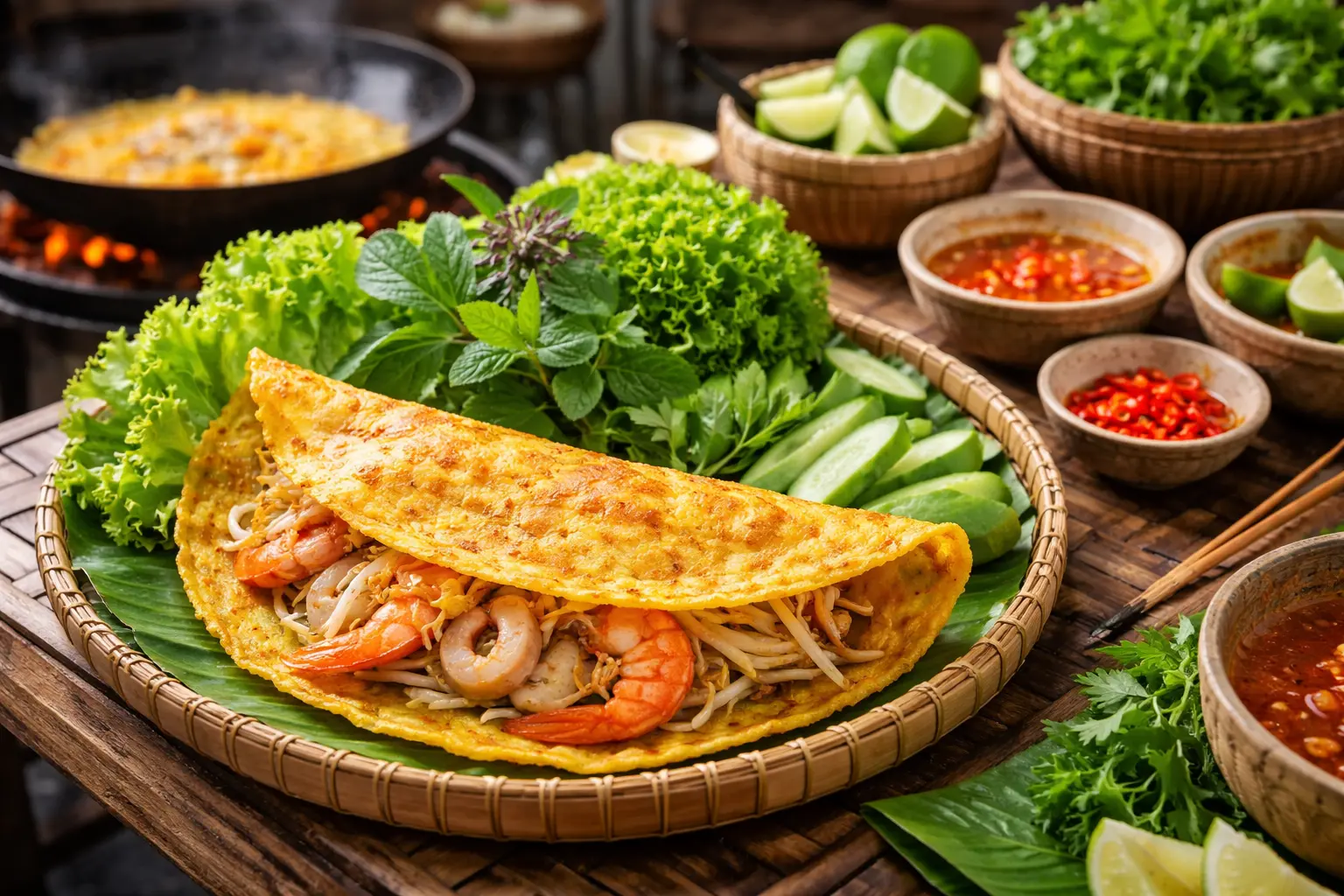 Banh Xeo sprödstekta vietnamesiska pannkakor med fyllning recept