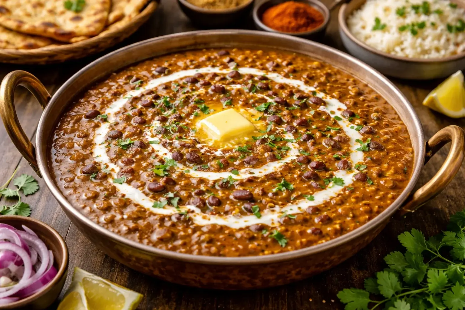 Autentisk Dal Makhani med sammetslen svart linsgryta, grädde och färsk koriander