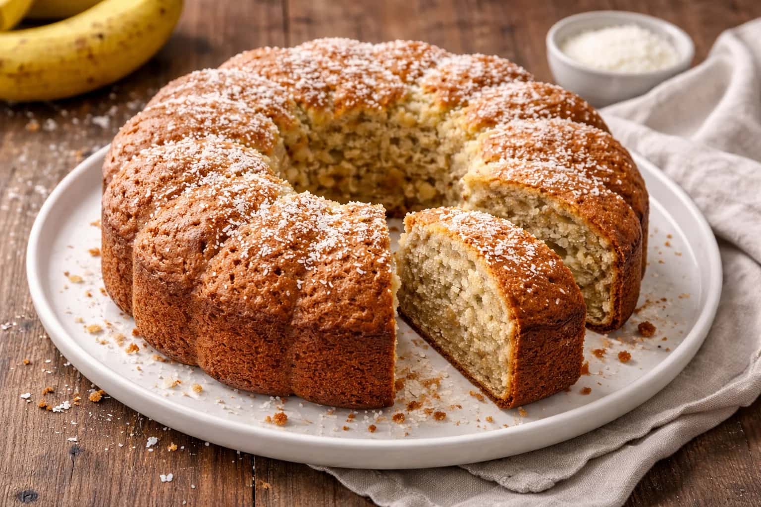 Sockerkaka med banan och kokos.